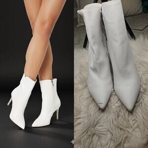 Gianvito Rossi White Leather Ankle Boots - Pointed Toe Heeled Booties